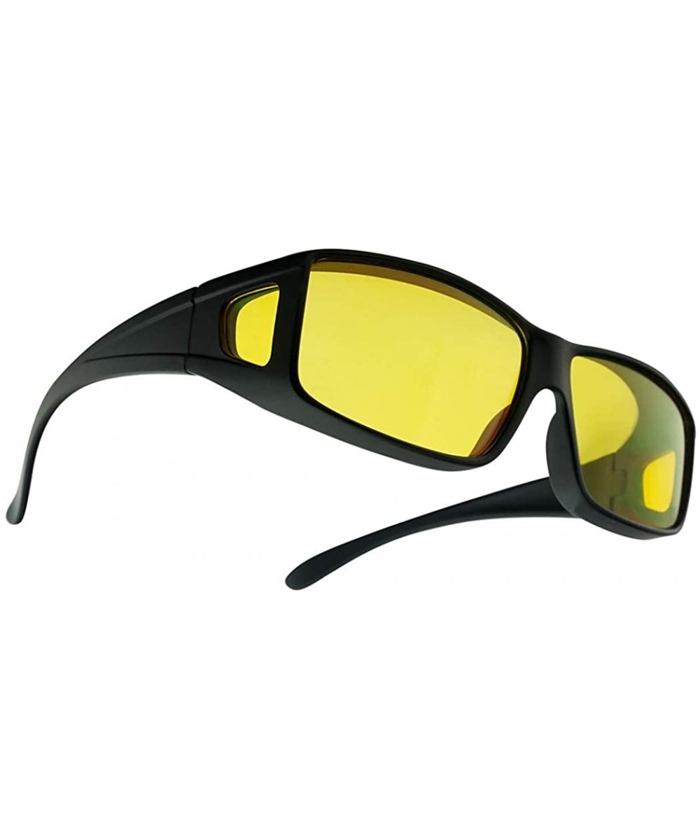 Yellow Night Driving Square Fit Over Polarized Sunglasses Wear Over Prescription Reading Eyeglasses - Matte Black - CE12N9JNT...