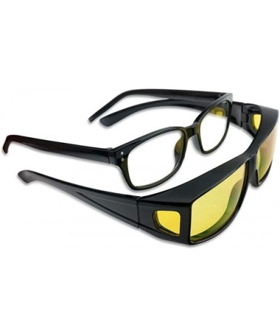 Yellow Night Driving Square Fit Over Polarized Sunglasses Wear Over Prescription Reading Eyeglasses - Matte Black - CE12N9JNT...