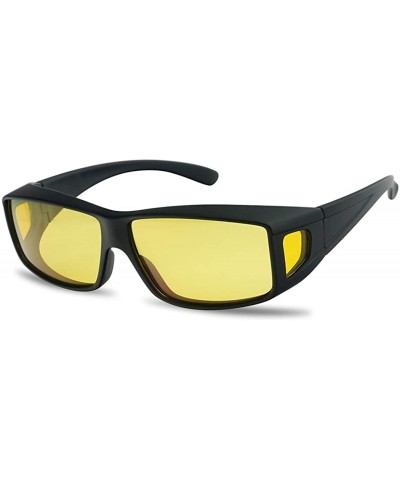 Yellow Night Driving Square Fit Over Polarized Sunglasses Wear Over Prescription Reading Eyeglasses - Matte Black - CE12N9JNT...