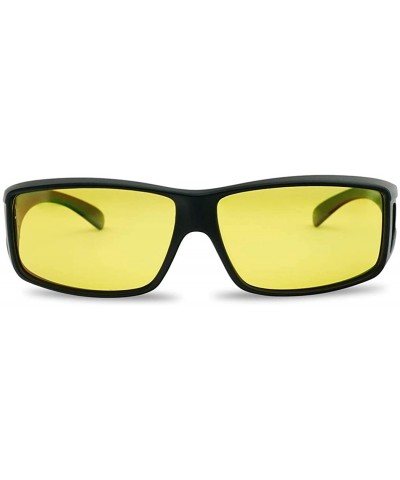 Yellow Night Driving Square Fit Over Polarized Sunglasses Wear Over Prescription Reading Eyeglasses - Matte Black - CE12N9JNT...