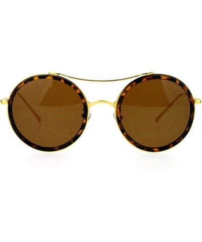 Unisex Fashion Sunglasses Round Circle Double Flat Frame UV 400 - Tortoise Gold - C7188KK6DZN $9.62 Round