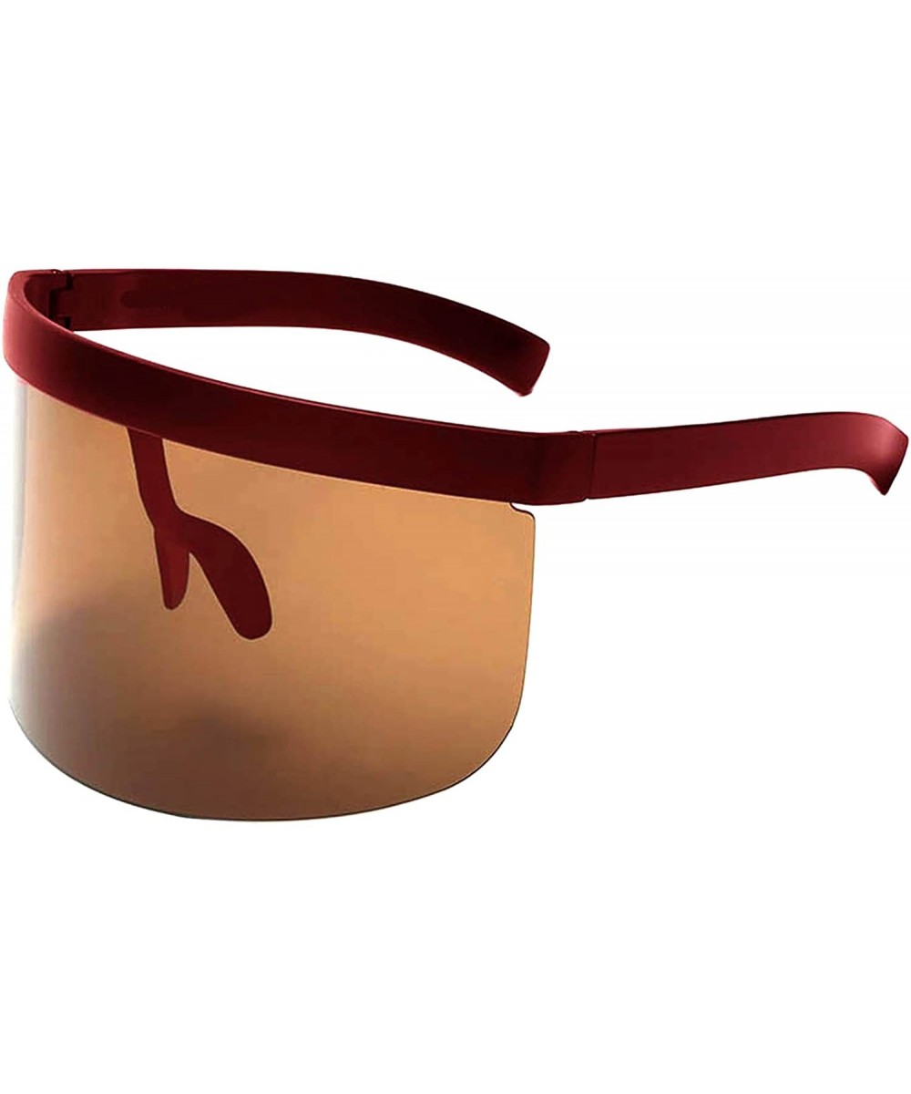 Oversized Mask Cover Shield Visor Style Big Frame Rimless Sunglasses Mono Lens UV400 - C3-maroon-brown - C718EIANOIG $17.44 O...