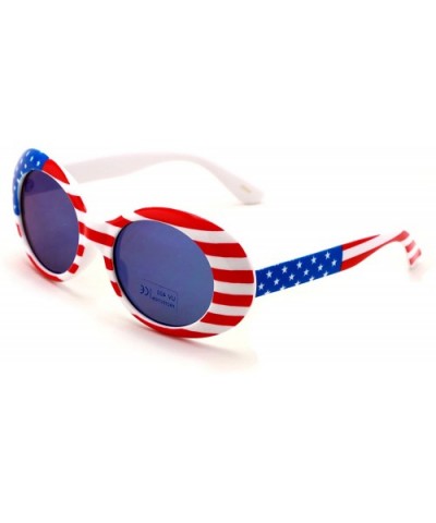 Vintage Sunglasses UV400 Bold Retro Oval Mod Thick Frame Sunglasses Clout Goggles White USA American Flag - CF189USWW37 $6.57...