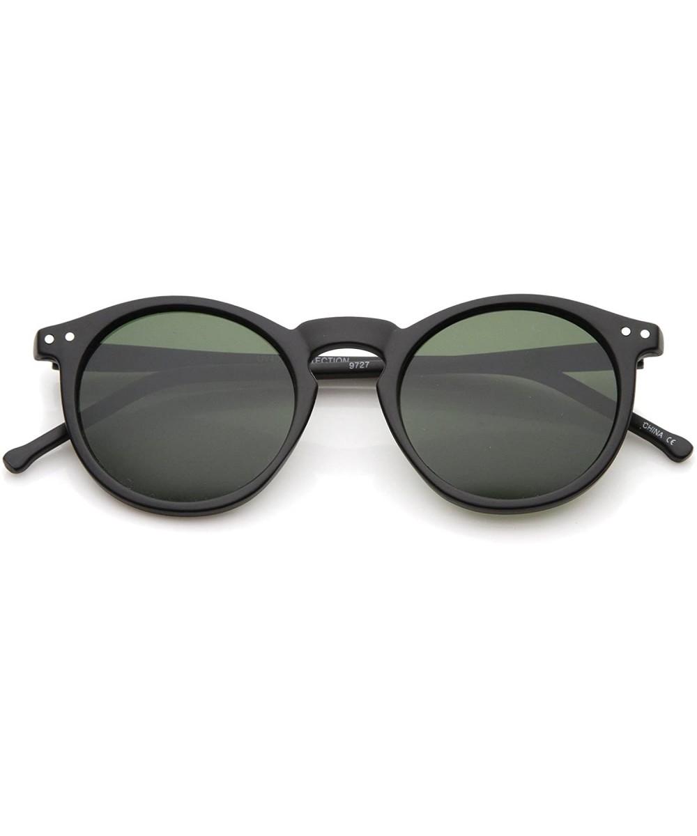 Retro Horn Rimmed Keyhole Nose Bridge P3 Round Sunglasses 48mm - Matte Black / Green - CP12N38TH3U $7.23 Round