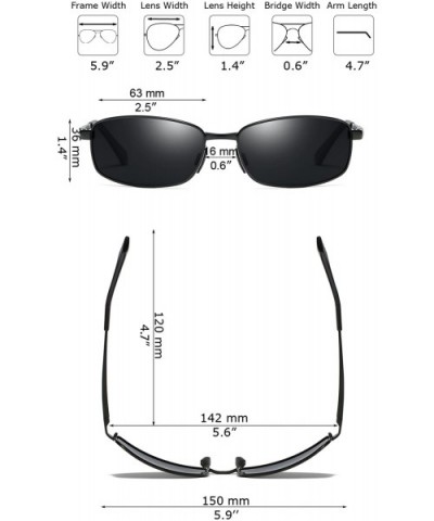 Wrap Polarized Sunglasses Rectangular Metal Frame Classic Style Large Size - Black - C818C59OX40 $11.20 Wrap