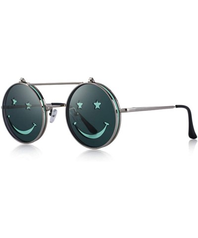 DESIGN Round Flip Up Sunglasses Vintage Steampunk Metal Frame C01 Gray - C04 Green - CU18YLA258S $7.10 Aviator