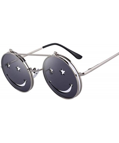 DESIGN Round Flip Up Sunglasses Vintage Steampunk Metal Frame C01 Gray - C04 Green - CU18YLA258S $7.10 Aviator