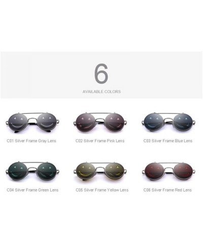 DESIGN Round Flip Up Sunglasses Vintage Steampunk Metal Frame C01 Gray - C04 Green - CU18YLA258S $7.10 Aviator