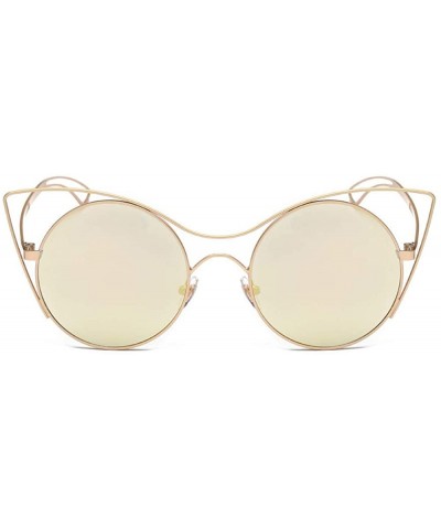 Women Men Vintage Retro Glasses Unisex Fashion Mirror Lens Sunglasses - Yellow - CR18TLXQIUZ $3.76 Square