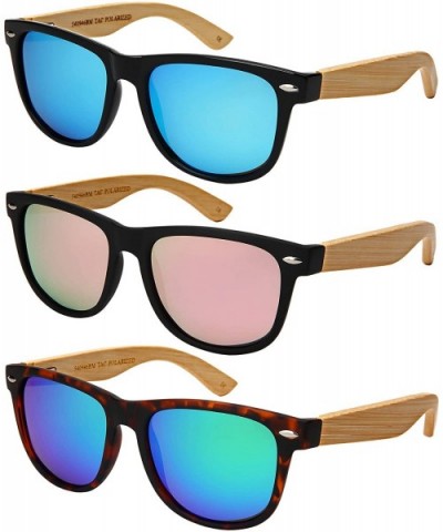 Wood Bamboo Horn Rimmed Sunglasses for Men Women with Polarized Mirrored Lens 540946BM-PRV - C018OINT6Q0 $9.74 Wayfarer