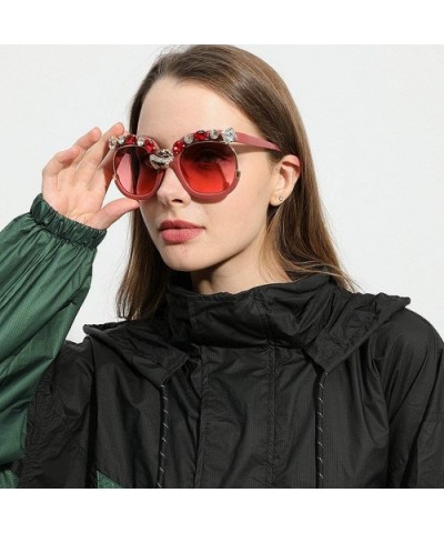 Luxury Diamond Oversized Sunglasses Women Vintage Brand Half Frame Cat Sun Glasses Men Female Lady Shades Glasses - C718AHGRW...