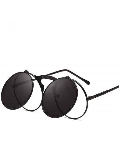 Classic Men Round Flip Cover Sunglasses Steampunk Women Retro Circle Small Frame Sun Glasses Eyewear UV400 - 6 - CU197ZAO4ST ...