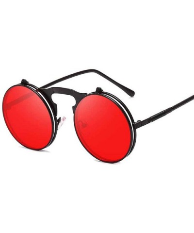 Classic Men Round Flip Cover Sunglasses Steampunk Women Retro Circle Small Frame Sun Glasses Eyewear UV400 - 6 - CU197ZAO4ST ...