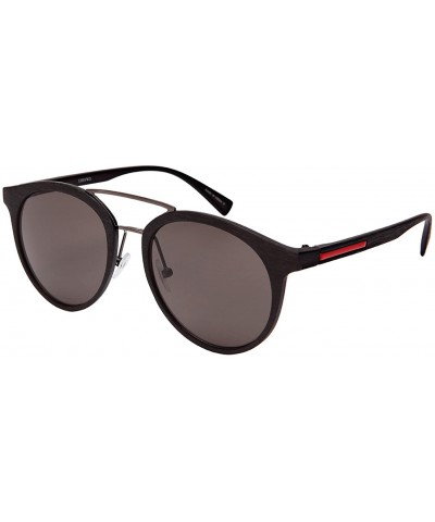 Oval Sunglasses with Mini Brow Bar and Wood Patterned Frame 53095WD-SD - Grey - CX183XKMN07 $7.89 Oval