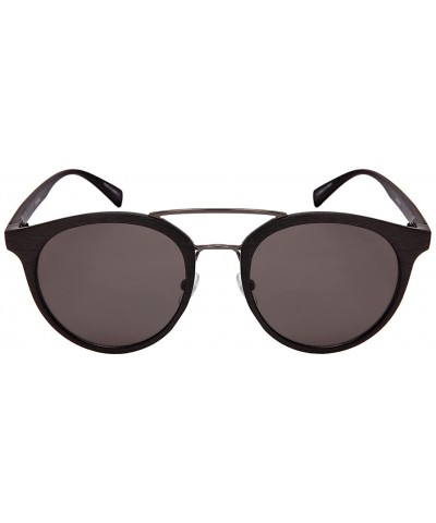 Oval Sunglasses with Mini Brow Bar and Wood Patterned Frame 53095WD-SD - Grey - CX183XKMN07 $7.89 Oval