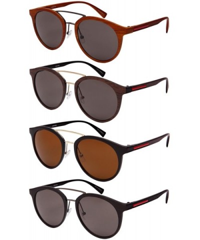 Oval Sunglasses with Mini Brow Bar and Wood Patterned Frame 53095WD-SD - Grey - CX183XKMN07 $7.89 Oval