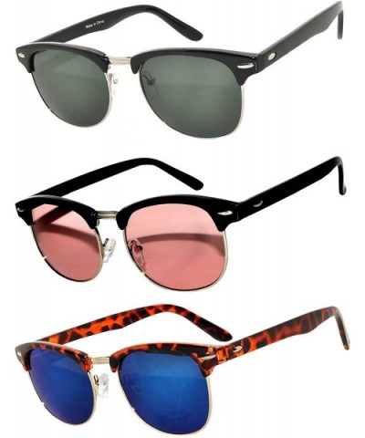 Half Frame Horned Rim Sunglasses Fashion UV Protection Brand - Half_frame_3p_mix_q - CN17WY6KE7X $14.99 Rimless