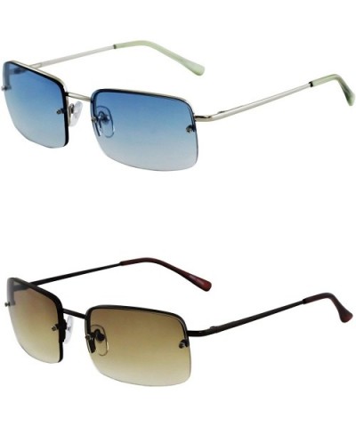 Minimalist Medium Rectangular Sunglasses Clear Eyewear Spring Hinge - 2 Pack Silver/Blue and Copper/Brown - CA196QQCRL2 $16.6...