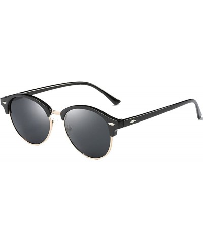 Classic Polarized sunglasses Men Women rivets Fashion round Driving sun glasses - Black/Black - CZ1854HZ7MU $5.68 Round