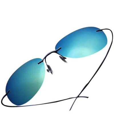 Men's Fashion Polarized Driving Sunglasses Ultralight Titanium Frame Sports Sunglasses - Blue Frame Blue Lens - CK18DYKCEW7 $...