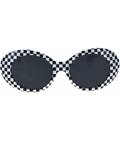 Womens Mod White Checker Groovy Oval Thick Plastic Round Sunglasses - CN18TH20RAA $7.50 Oval
