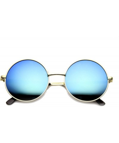 Mid Sized Metal Lennon Style Flash Mirror Round Sunglasses (Gold Ice) - CY11XOHI2X5 $7.90 Round