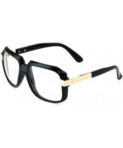 Gazelle Emcee Oversized Square Sunglasses w/Clear Lenses - Black & Gold Frame - CW18E35H3R5 $8.28 Oversized