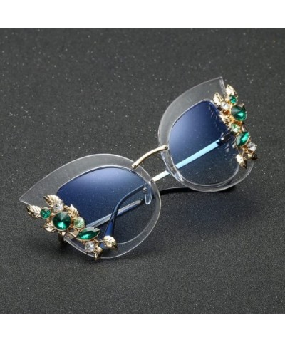 Women Sunglasses Cat Eye Fashion Rhinestone Shade Luxury Gradient Brand Designer (E) - C218CQXODIA $6.35 Oval