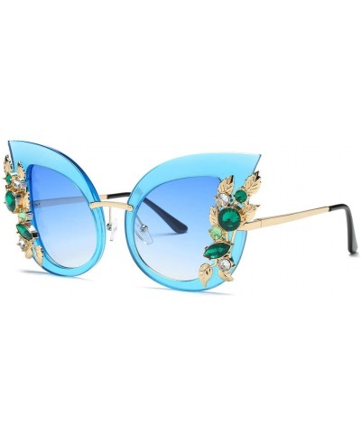 Women Sunglasses Cat Eye Fashion Rhinestone Shade Luxury Gradient Brand Designer (E) - C218CQXODIA $6.35 Oval