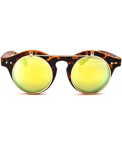 Classic Small Retro Steampunk Circle Flip Up Glasses/Sunglasses Cool Retro New Model - V2 Matte Tort/Yellow - CQ182DA2NU0 $5....