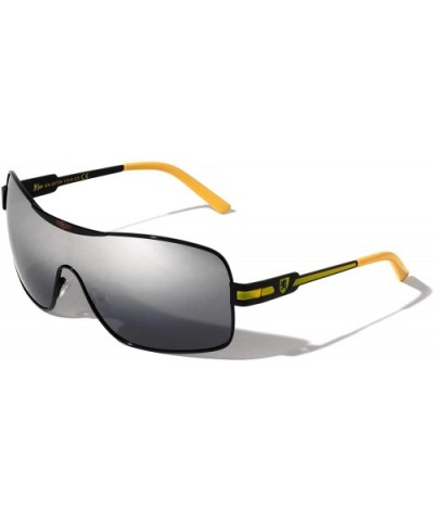 Grey Lens One Piece Round Curved Shield Sunglasses - Yellow - CN1999DY2DT $17.43 Round