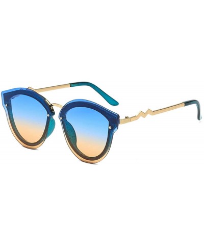 Unisex Retro Cat Eye Metal Frame Oversized Plastic Lenses Sunglasses - Blue Yellow - CD18NI6004Z $8.30 Rectangular