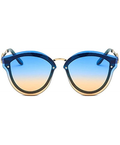 Unisex Retro Cat Eye Metal Frame Oversized Plastic Lenses Sunglasses - Blue Yellow - CD18NI6004Z $8.30 Rectangular