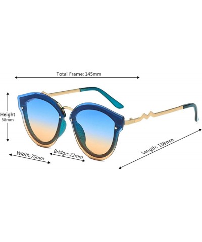 Unisex Retro Cat Eye Metal Frame Oversized Plastic Lenses Sunglasses - Blue Yellow - CD18NI6004Z $8.30 Rectangular