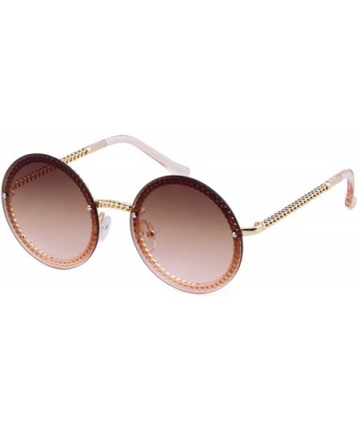 Round Oversized Rhinestone Sunglasses for Women Fashion Festival Sunglasses - Gold Frame Tea Pink Lens - C418ROOYGHT $9.00 Oval