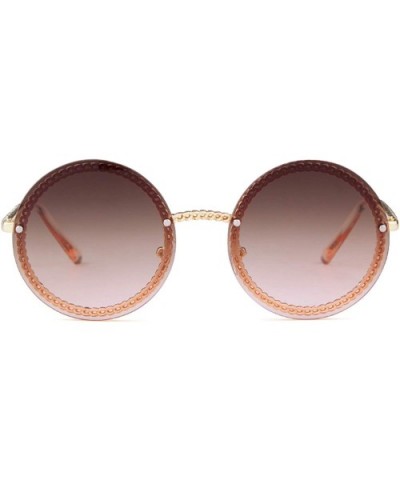 Round Oversized Rhinestone Sunglasses for Women Fashion Festival Sunglasses - Gold Frame Tea Pink Lens - C418ROOYGHT $9.00 Oval