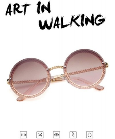 Round Oversized Rhinestone Sunglasses for Women Fashion Festival Sunglasses - Gold Frame Tea Pink Lens - C418ROOYGHT $9.00 Oval