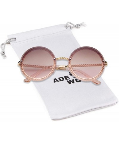 Round Oversized Rhinestone Sunglasses for Women Fashion Festival Sunglasses - Gold Frame Tea Pink Lens - C418ROOYGHT $9.00 Oval