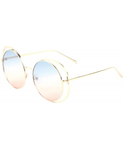 Round Double Side Thin Metal Rim Color Lens Sunglasses - Blue Pink - CU19889X4UZ $10.89 Round