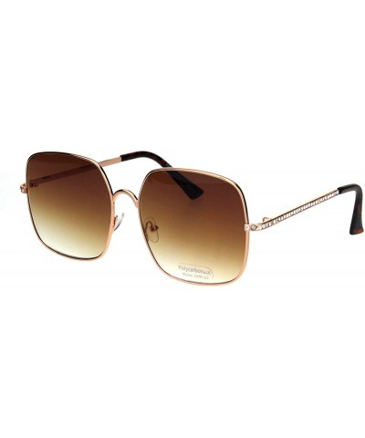 Womens Square Metal Frame Sunglasses Rhinestone Design Temple UV 400 - Rose Gold (Brown) - C118R9ZQ3IU $7.56 Square