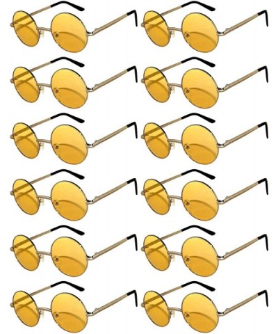 12 Pack Small Round Retro Vintage Circle Style Sunglasses Colored Metal Frame - 43_yellow_12_pairs - CA18534WZM2 $16.23 Round
