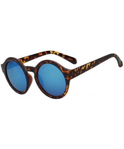 Unisex UV400 Retro Vintage Mirror glasses Round Circle Sunglasses Eyewear - Leopard F Blue Lens - CB18ET8X7CQ $7.07 Round