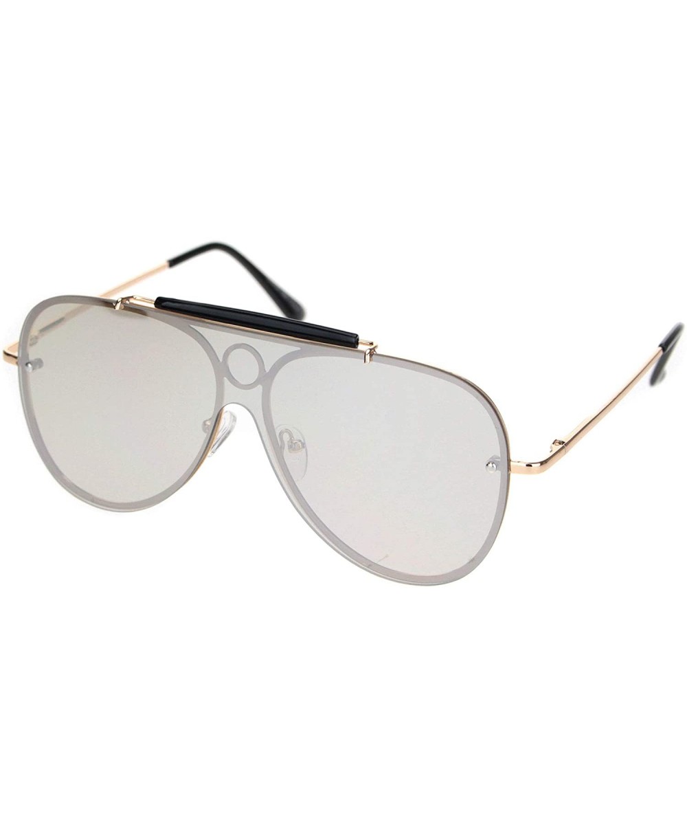 Luxury Large Shield Metal Rim Racer Designer Sunglasses - Gold Silver Mirror - CP18N8UGDRG $9.84 Shield