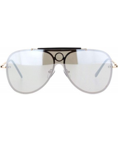 Luxury Large Shield Metal Rim Racer Designer Sunglasses - Gold Silver Mirror - CP18N8UGDRG $9.84 Shield