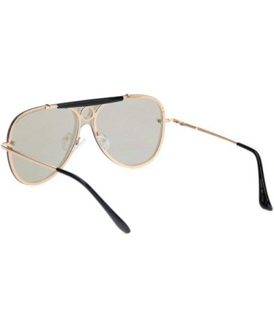 Luxury Large Shield Metal Rim Racer Designer Sunglasses - Gold Silver Mirror - CP18N8UGDRG $9.84 Shield