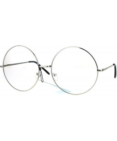 Womens Huge Oversize Large Retro Hippie Round Circle Clear Lens Eye Glasses - Silver - CG17XWLMW3Q $6.17 Oversized