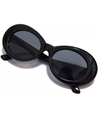 Bold Retro Oval Mod Thick Frame Sunglasses Round Lens Clout Oval Goggles - Black - CY1934EWHK4 $4.73 Oval