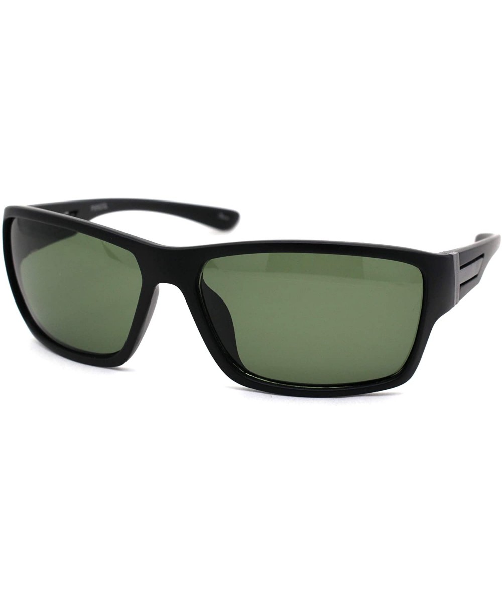 Mens Green Tempered Glass Lens Warp Rectangular Sunglasses - Matte Black - CK18A9ILTUQ $7.46 Square