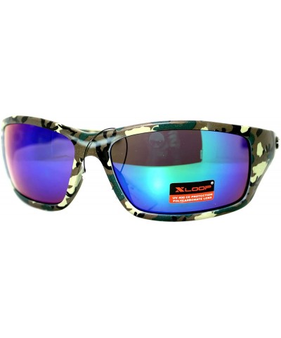 Mens Xloop Sunglasses Wrap Around Rectangular Camo Print Mirror Lens - Green Camo - CV11WNTONGF $7.68 Rectangular