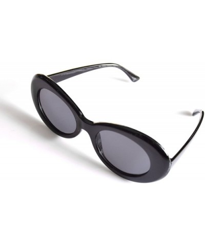 Bold Retro Oval Mod Thick Frame Sunglasses Round Lens Clout Oval Goggles - Black - CY1934EWHK4 $4.73 Oval